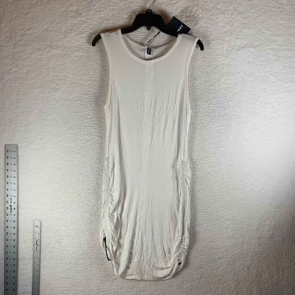 DKNY Women's Scoop Neck Cinch White Sleeveless Mini Swim Cover-Up Dress Sz M NWT